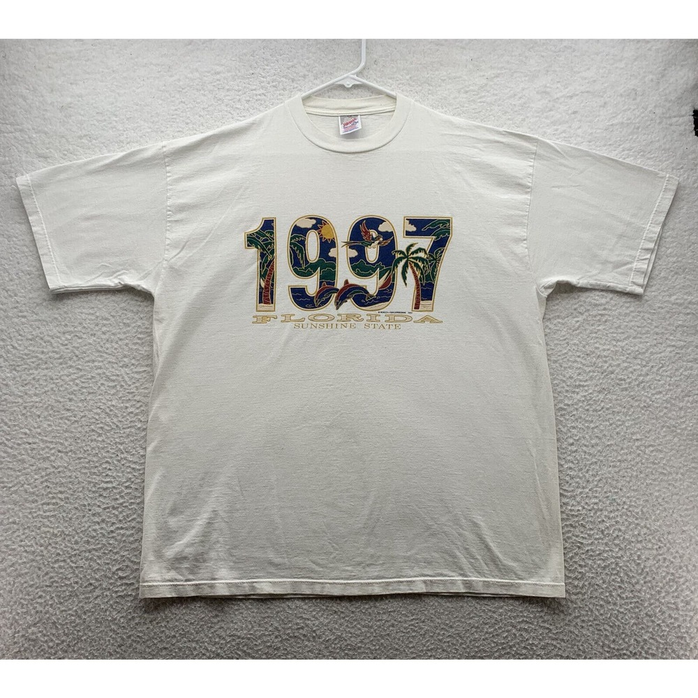 VTG JERZEES 1997 Florida T-Shirt Mens XL X-Large‎ White Sunshine State Tropical